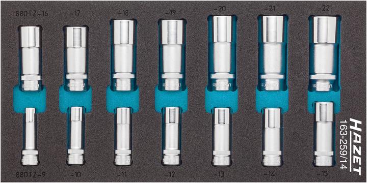 Produktbild HAZET Steckschlüssel Satz 163-259/14 ∙ Vierkant10 mm (3/8 Zoll) ∙ Aussen Doppel-Sechskant-Tractionsp… (17 mm, 19 mm, 11 mm, 20 mm, 22 mm, 18 mm, 14 mm, 16 mm, 13 mm, 12 mm, 15 mm, 21 mm, 10  mm)