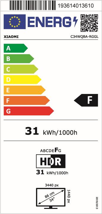Energy Label Xiaomi G34WQi (3440 x 1440 pixels, 34")