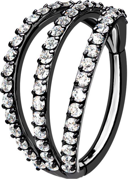 Actual product image Star Piercing Micro segment ring foldable black three rings with crystals (without brass, Surgical steel 316L)