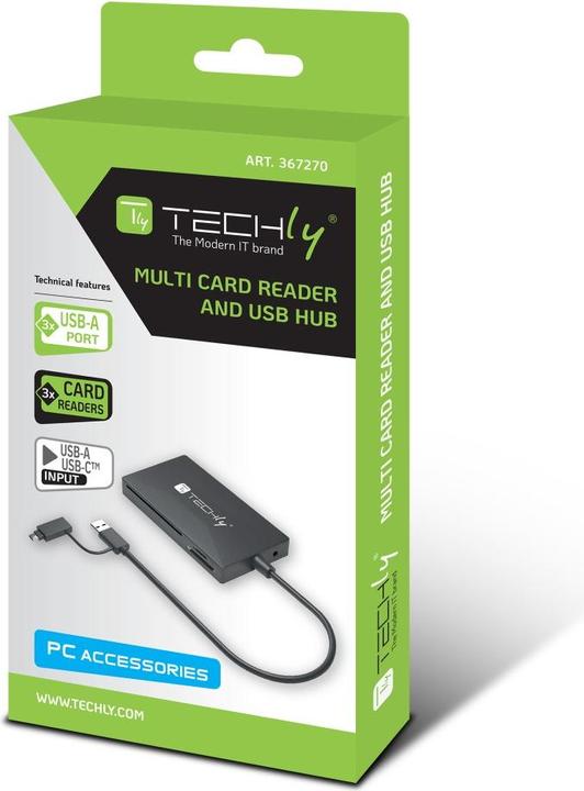 Immagine prodotto Techly Lettore multi-card e HUB USB-A/C (Tipo-B)