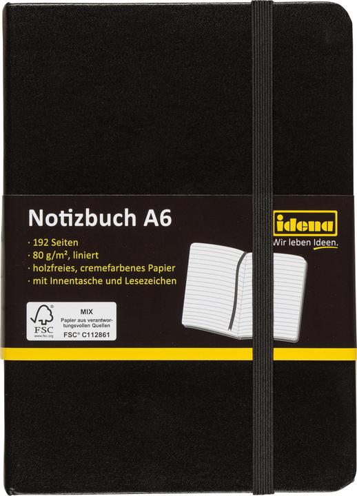 Produktbild Idena Notizbuch A6 liniert schwarz FSC-Mix (A6, Liniert, Harter Einband)