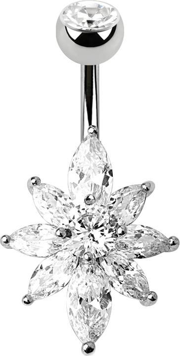 Star Piercing Banane silber mit Kugel Kristall silber Kristallblume (Messing, Chirurgenstahl 316L)