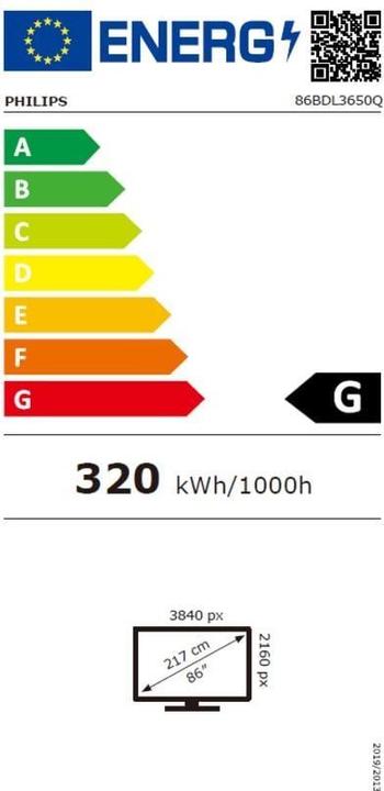 Energy Label Philips Signage Solution Q-Line 86BDL3650Q/00 (3840 x 2160 Pixels, 86")