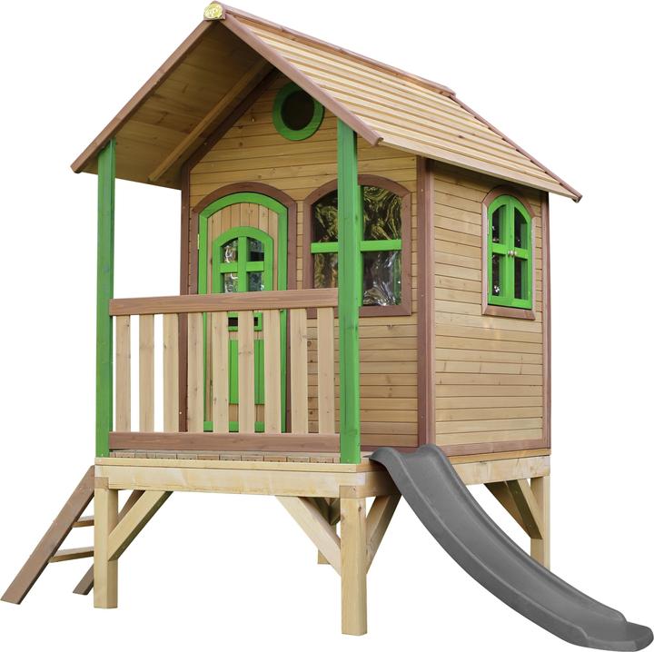 Axi Tom Speelhuis in Bruin/Groen - Met Verdieping en Grijze Glijbaan - Speelhuisje voor de tuin / buiten