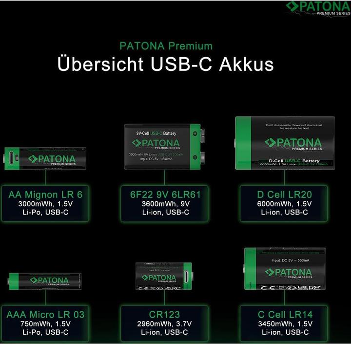 Patona Premium Akku 4x CR123 USB-C (4 Stk., RCR123A, 800 mAh)