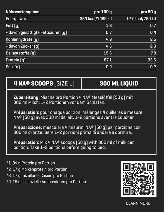 Nutritional values and ingredients Nutriathletic Night (Swiss chocolate, 1 pcs., 650 g)
