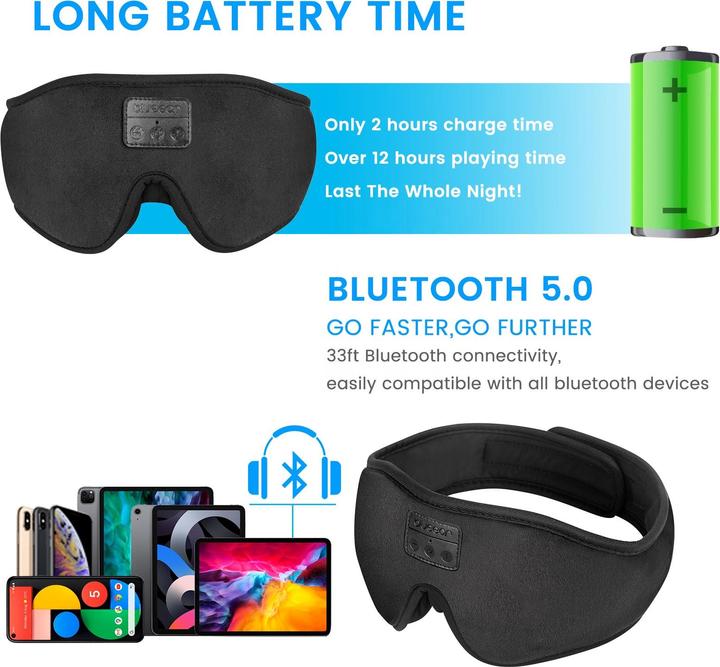 Produktbild PhoneLook Premium Bluetooth Schlafmaske Kopfband mit integrierten Musik Lautsprechern