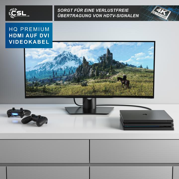Produktbild CSL DVI zu HDMI Kabel - Dual Link 24 1 - HDTV Auflösungen bis 2560x1600 - OFC Kupferleiter (3 m, HDMI, DVI)