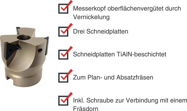 Produktbild Paulimot Messerkopf 40 mm mit 3 Schneidplatten (TiAlN-beschichtet)