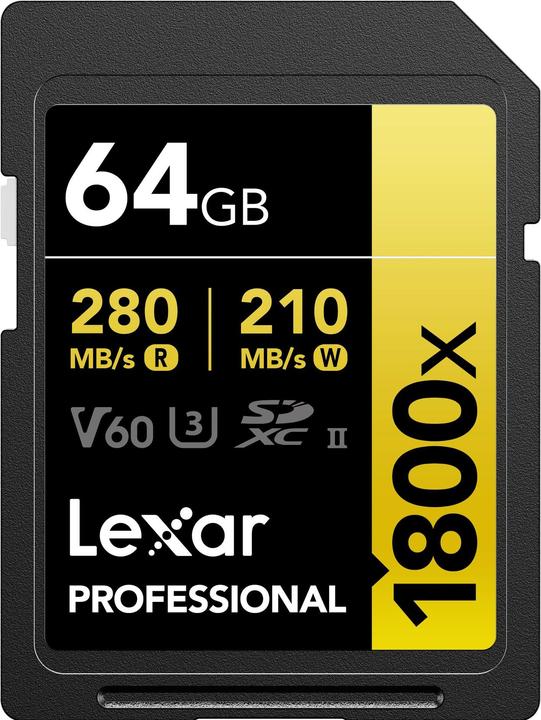 Lexar Professional SDXC 1800x R:270MB/s W:180MB/s C10 (64 Go, SDXC, U3, UHS-II)
