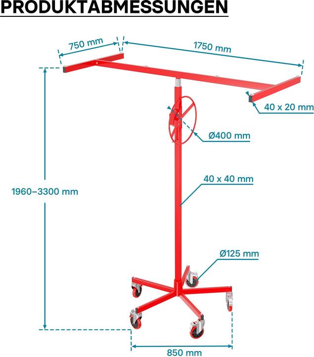 Actual product image Wiltec Panel lifter 68kg 196-330cm Assembly aid Panel lifter Drywall lift (68 kg)