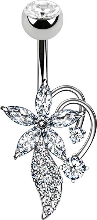 Immagine prodotto Star Piercing Banana in argento con fiore e bouquet in cristallo a sfera in argento (Acciaio chirurgico 316L, Ottone)