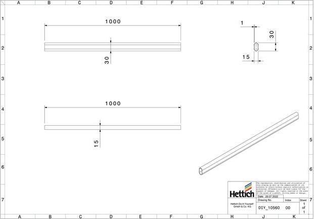Produktbild Hettich Schrankrohr 15 x 30 x 1000 mm, oval, verchromt