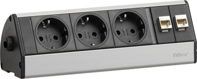 Produktbild Evoline 93004783 Steckdosenleiste ohne Schalter 3fach Schwarz, Silber Schutzkontakt 1St. (3 x)