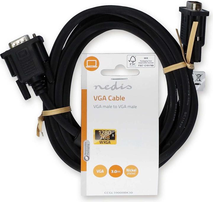 Produktbild Nedis VGA-Kabel | VGA Stecker | VGA Stecker | Vernickelt | Maximale Auflösung: 1280x768 | 3.00 m | R (3 m, VGA)
