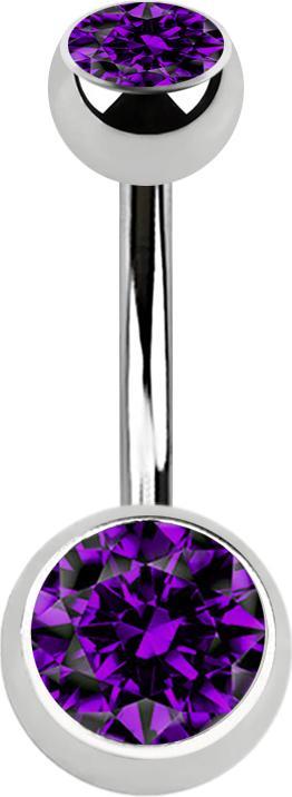 Star Piercing Banane silber mit zwei Kugeln Kristall violett (ohne Messing, Chirurgenstahl 316L)