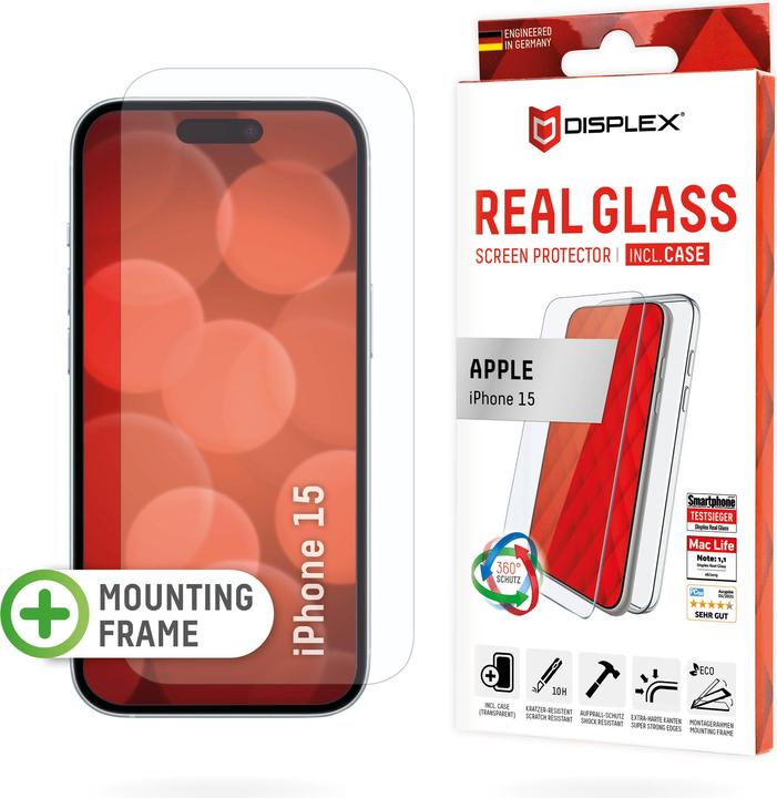 Actual product image Displex Real Glass, 2D Panzerglas + Handyhülle (1 Piece, Apple iPhone 15)
