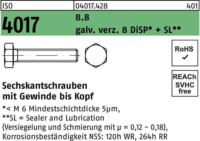 Produktbild Bufab Sechskantschraube ISO 4017 VG M 8 x 65 8.8 galvanisch verzinkt 8 DiSP+SL (200 Schrauben pro Stück)