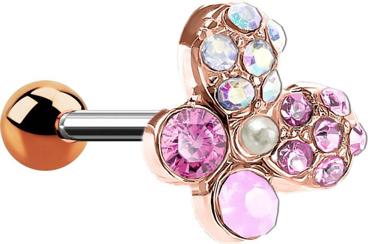 Star Piercing Micro Barbell rosegold Schmetterling mit Kristallen (Chirurgenstahl 316L, Messing)