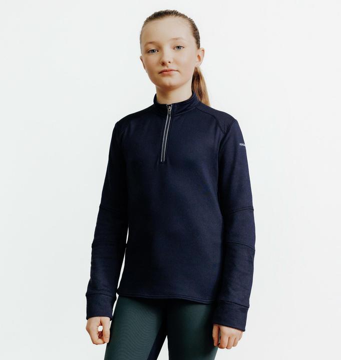 Fouganza Reit-Poloshirt 500 langarm Kinder blau (128)
