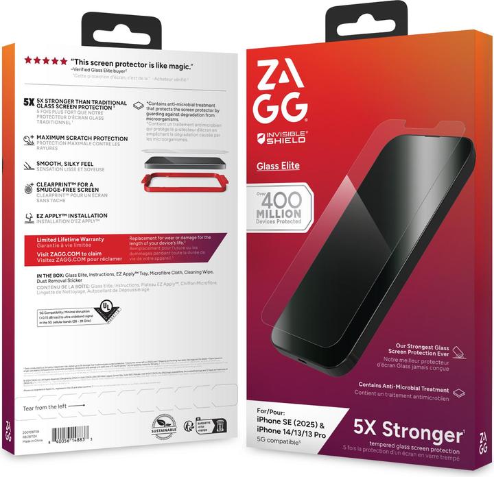Actual product image Zagg InvisibleShield Glass Elite Screen Protector for iPhone 14/13/13 Pro (1 Piece, Apple iPhone 16e)