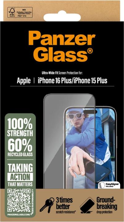Actual product image PanzerGlass Ultra-Wide Fit (1 Piece, Apple iPhone 16 Plus)