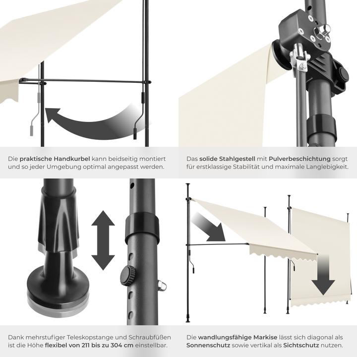 Produktbild tectake Klemmmarkise mit Handkurbel, höhenverstellbar (2 m)
