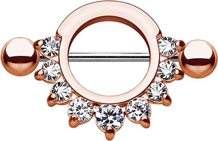 Star Piercing Barbell rund mit 9 Kristallen rosegold (ohne Messing, Chirurgenstahl 316L)