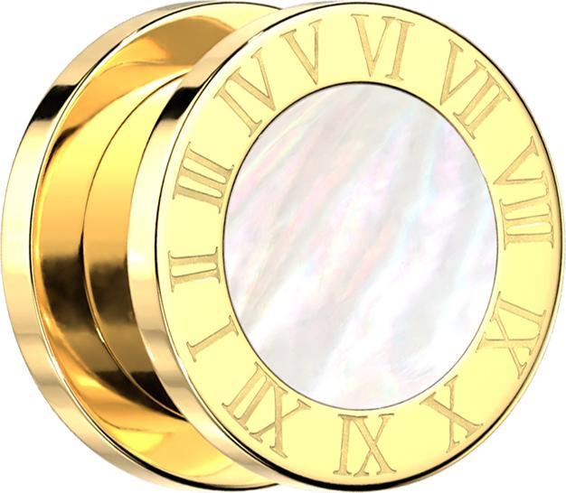 Star Piercing Flesh Plug vergoldet römische Ziffern und Perlmutt (Mineralisch, ohne Messing, Chirurgenstahl 316L)