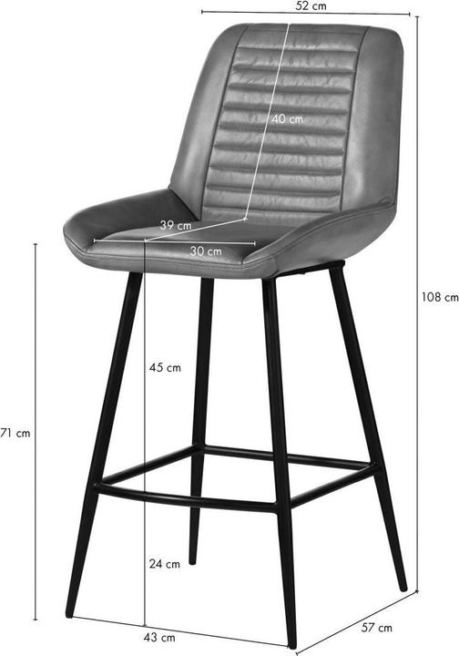 Produktbild Floki24 Barhocker IRON LABEL, Echtleder & Stahl, 52x57x108 - blau