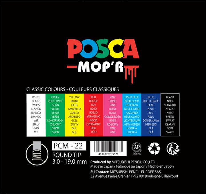 Immagine prodotto Posca MOP'R PCM-22 punta tonda XXL (Multicolore, 19 mm, 8 x)