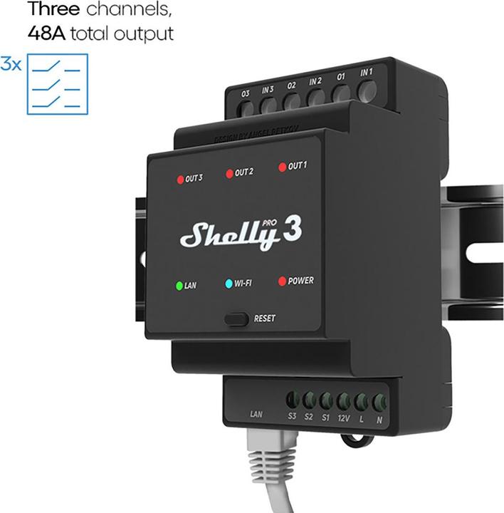 Actual product image Shelly Pro 3 (Switch actuator)