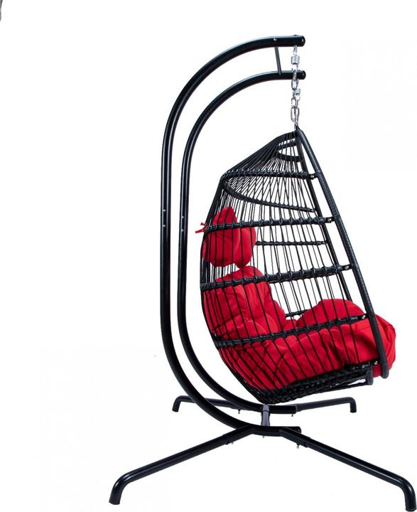 Actual product image PureHaven Hanging chair for 2 persons 130x120x200 cm rattan plastic wickerwork with cushion waterproof (250 kg)