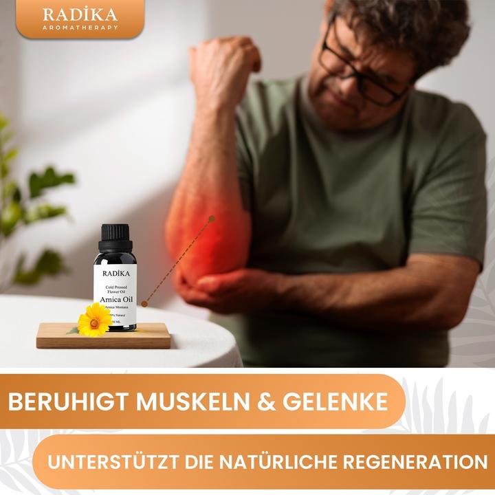 Produktbild Radika Arnikaöl, Kaltgepresst, 100% Rein, BIO, natürlich, 30 ml (Körperöl, 30 ml)