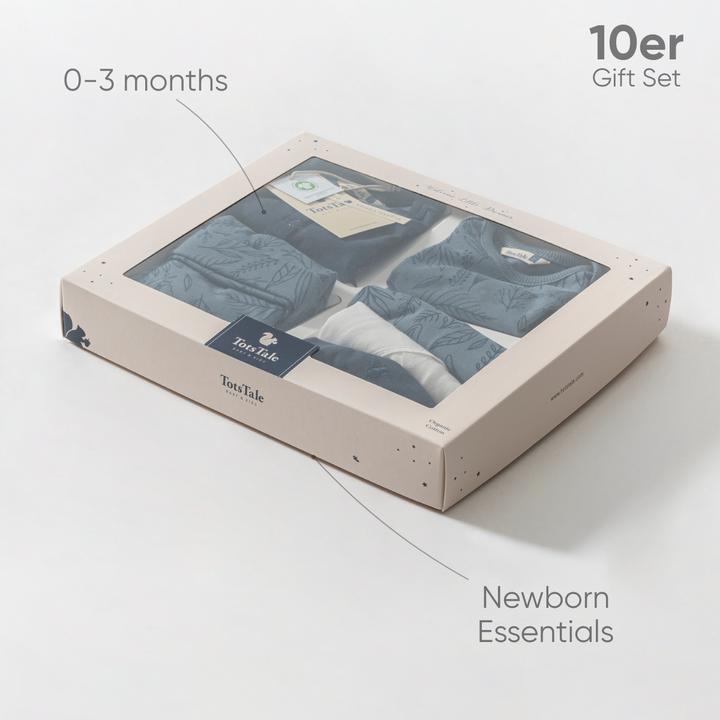 Immagine prodotto TotsTale Premium 10-teiliges Geschenkset aus Bio-Baumwolle – Erstausstattung für Neugeborene (50, 56, 62, 68)