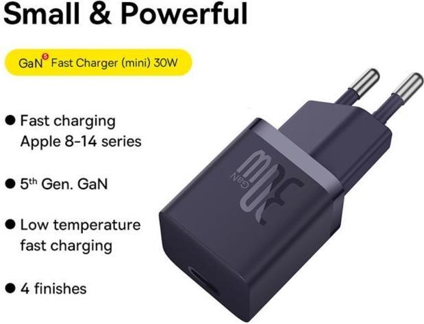 Immagine prodotto Baseus Mini caricatore da parete GaN5 30W (viola) (30 W)