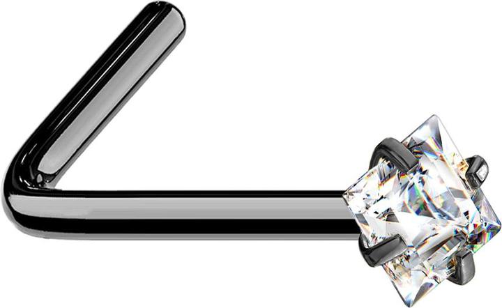 Star Piercing Nasenstecker gewinkelt schwarz quadratischer Kristall silber gefasst (ohne Messing, Chirurgenstahl 316L)