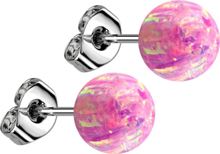 Star Piercing Ohrstecker mit Kugel Opal pink (Chirurgenstahl 316L, ohne Messing)