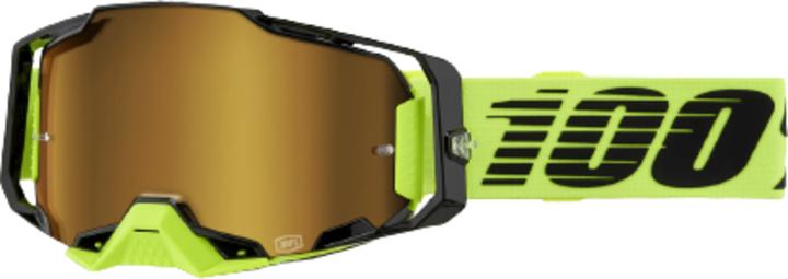 100% ARMEGA Goggle Neon Yellow - Mirror Gold Lens (Black Green, Mirror Gold)