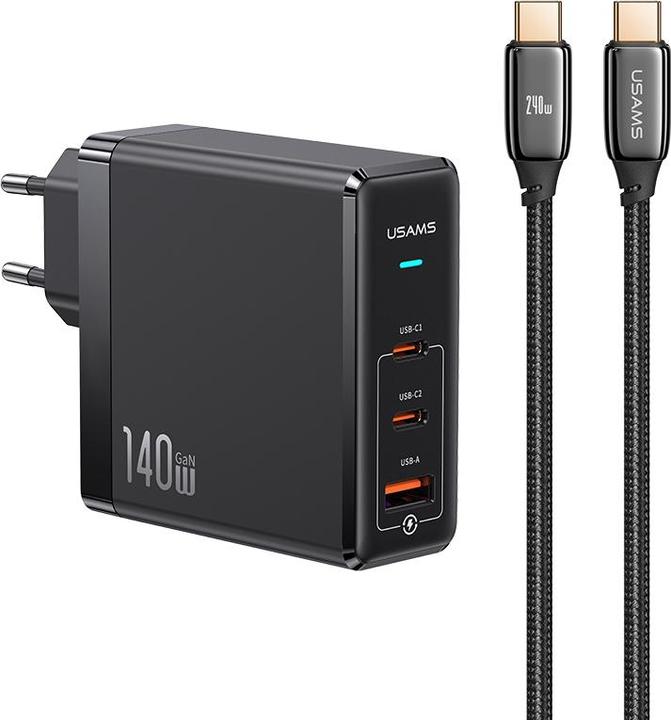 Actual product image Usams US-UM Fast Charger Kit--UM Series (US-CC168 EU T52 140W ACC GaN Fast Charger+US-SJ581 U82 Type-C To (140 W)