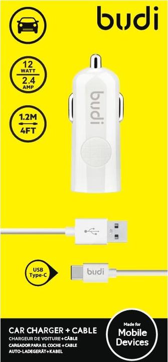 Produktbild Budi - USB-Autoladegerät + USB-C-Kabel (Weiss)