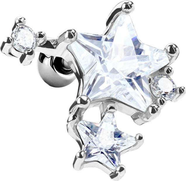 Produktbild Star Piercing Micro Barbell silber doppel Sternkristall (Messing, Chirurgenstahl 316L)