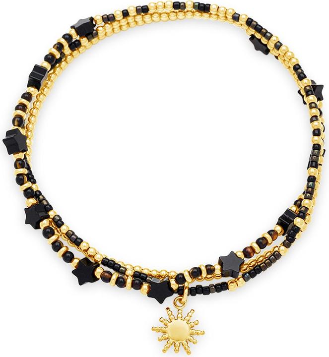 Leyda Armband Edelstein mit Edelstahl fein (50 cm, Stein, Edelstahl Gelb Vergoldet 18K, Miyuki Perlen)