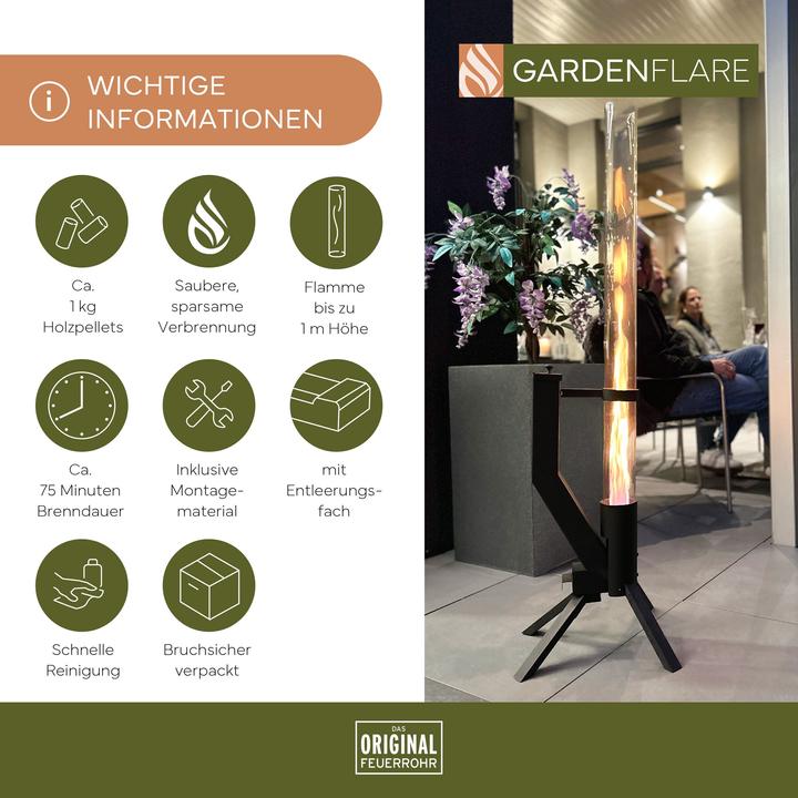 Productafbeelding Gardenflare Feuerrohr – elegante Edelstahl Feuersäule und Pelletfackel - schwarz (106 cm)