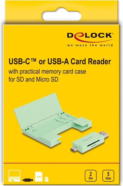 Actual product image Delock 91015 - Card Reader USB 5 Gbps USB Type-C Type-A for SD and Micro SD memory cards (USB-C 3.2 Gen 1)