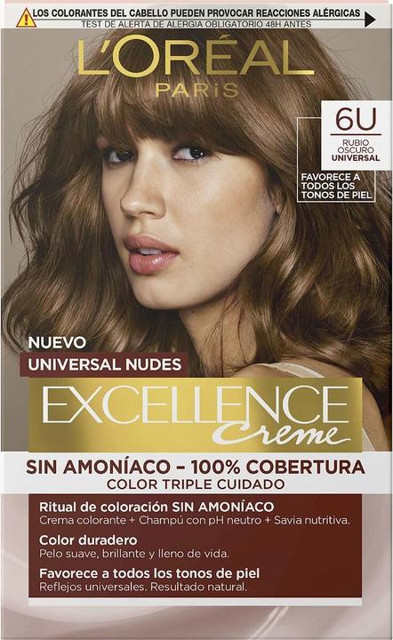 Image du produit L'Oréal Paris Excellence Creme Universal Nudes 6U Dark Blonde Hair Dye 173g (6U Blond foncé)