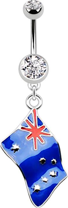 Star Piercing Banane silber mit Anhänger Flagge Australien (ohne Messing, Chirurgenstahl 316L)