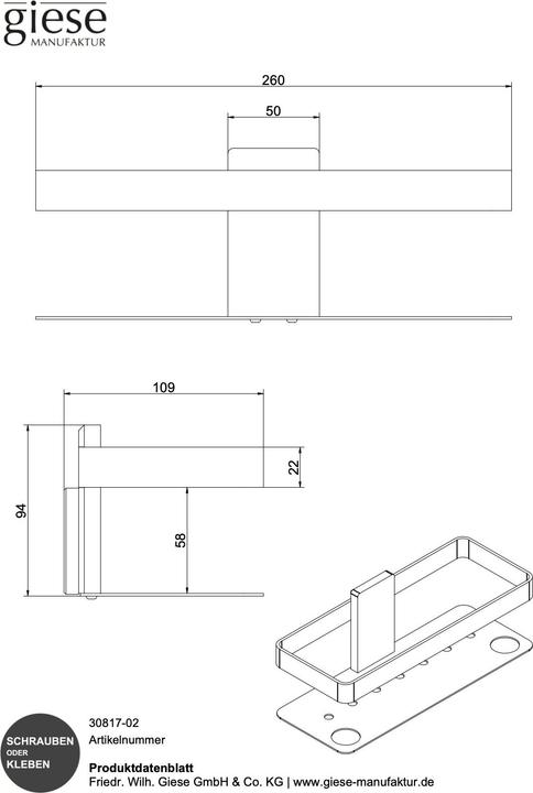 Produktbild Giese Duschkorb Newport 2 mit Halter für Rasierer