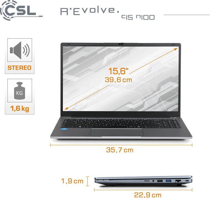 Produktbild CSL Notebook R'Evolve C15 v4 32GB 1000GB Windows 11 Home (15.60", Intel N100, 32 GB, 1000 GB, DE)
