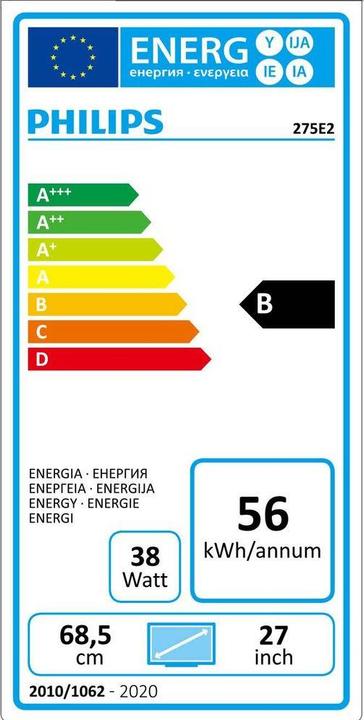 Energielabel Philips 275E2FAE (2560 x 1440 pixels, 27")